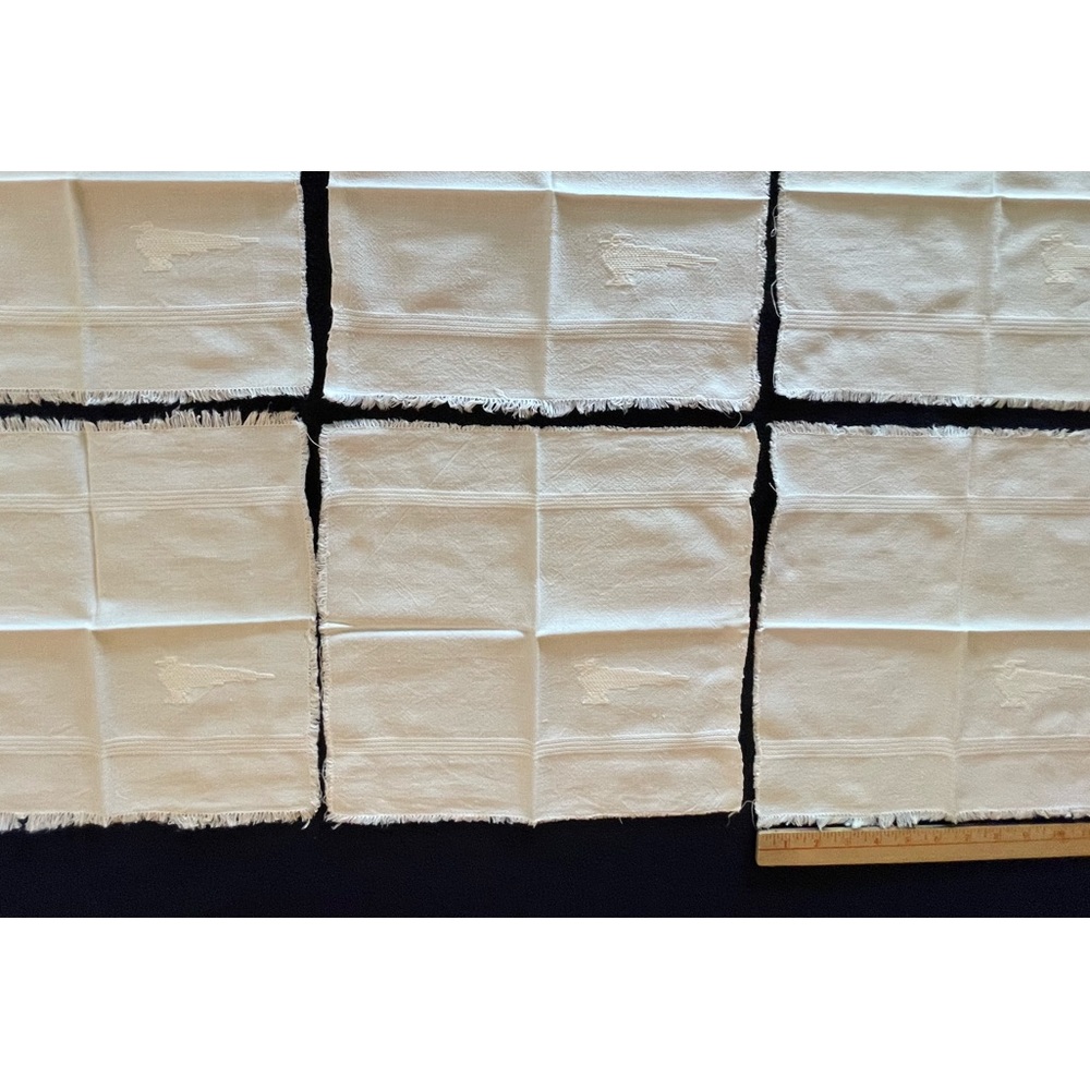 New Guatemalan woven tapestry tablecloth and 6 napkins Off-white.